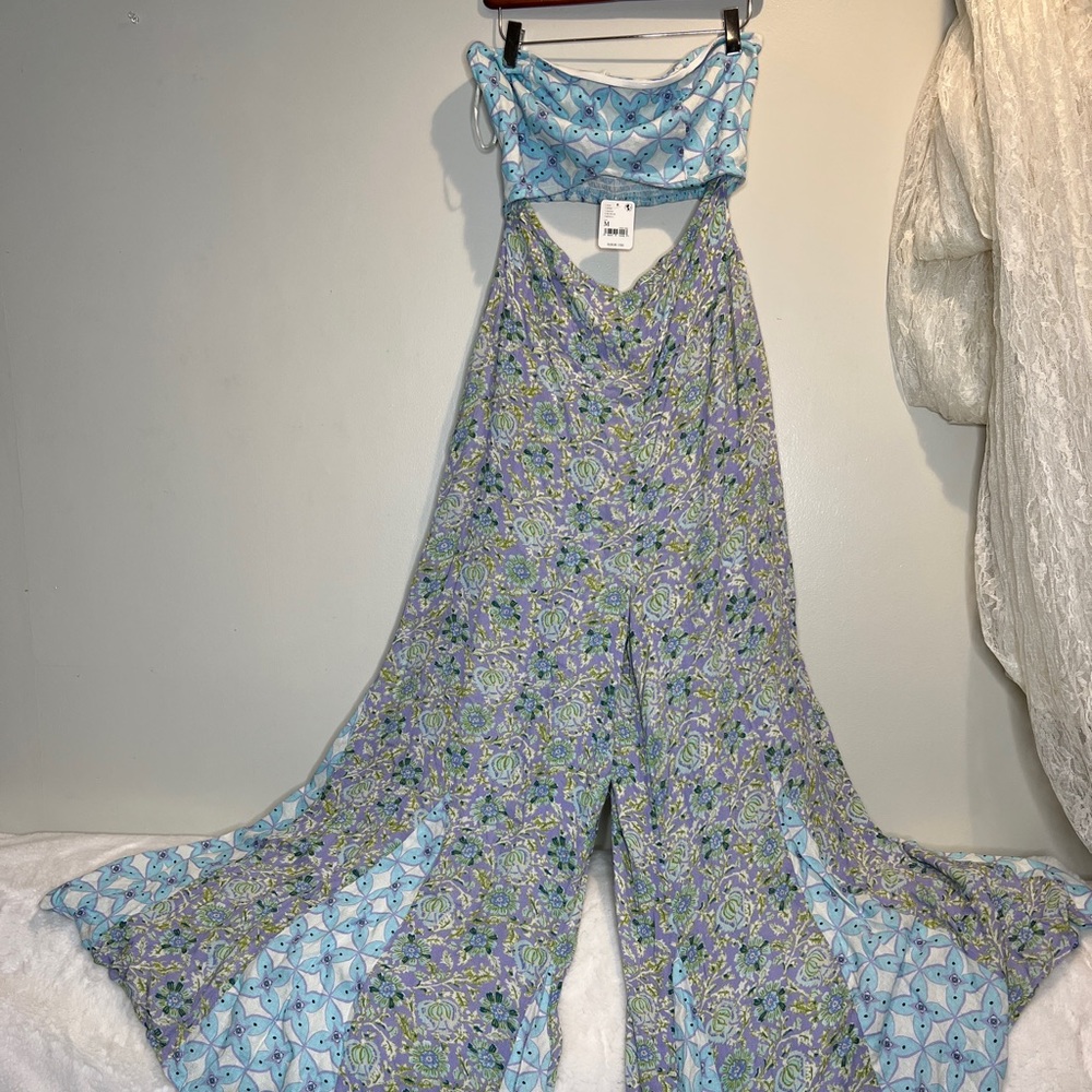 Free People Juliet Cutouts Strapless Wide Leg Jumpsuit M - Picture 3 of 7